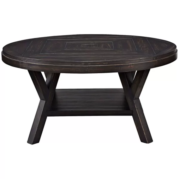 Coffee Tables-Kirkland's Home Round Wood Flared Base Coffee Table Black