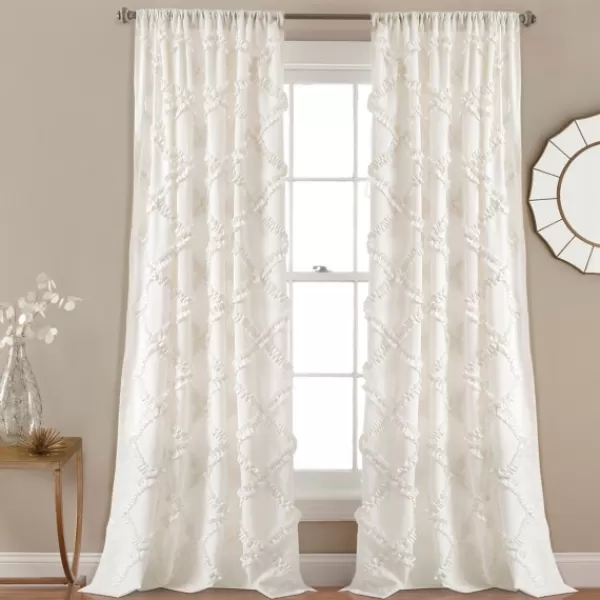 Curtains & Drapes-Kirkland's Home Ruffle Diamond Curtain Panel Set, 84 In. White