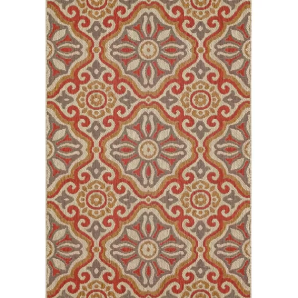 Outdoor Rugs-Kirkland's Home Rust Boho Ikat Indoor/Outdoor Area Rug, 5X7 Red