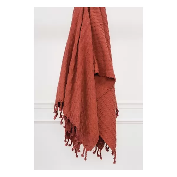 Blankets & Throws-Kirkland's Home Rust Cable Knit Tassel Throw Orange