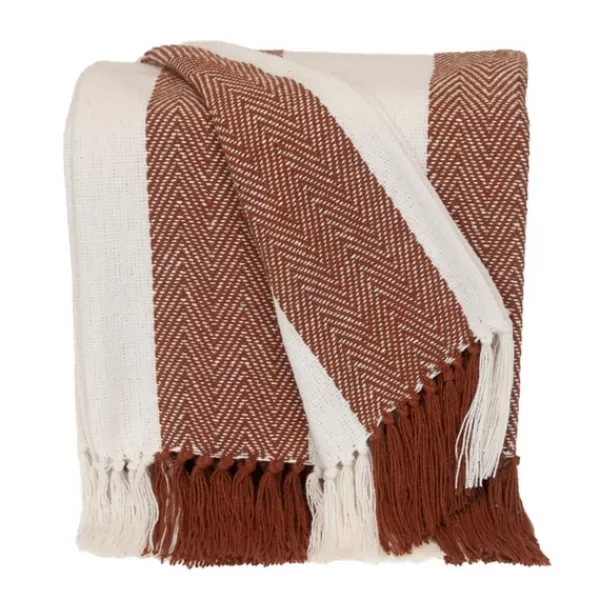 Blankets & Throws-Kirkland's Home Rust Chalet Striped Fringe Throw Red/White