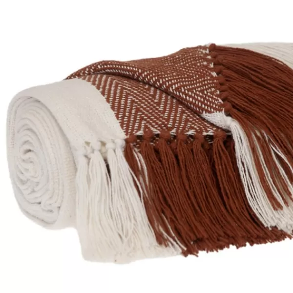 Blankets & Throws-Kirkland's Home Rust Chalet Striped Fringe Throw Red/White