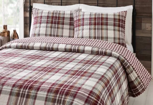 Quilts-Kirkland's Home Rust Plaid Camden King 3-Pc. Quilt Set Red/Gray/Ivory