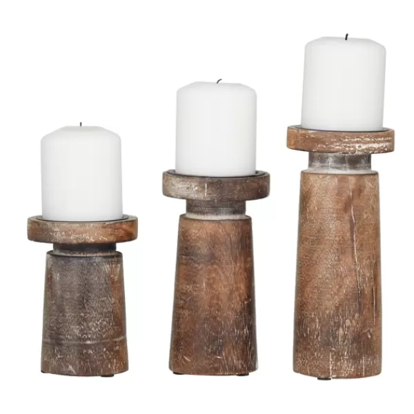 Candle Holders-Kirkland's Home Rust Rustic Mango Wood 3-Pc. Candle Holder Set White/Brown