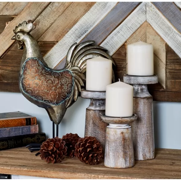Candle Holders-Kirkland's Home Rust Rustic Mango Wood 3-Pc. Candle Holder Set White/Brown