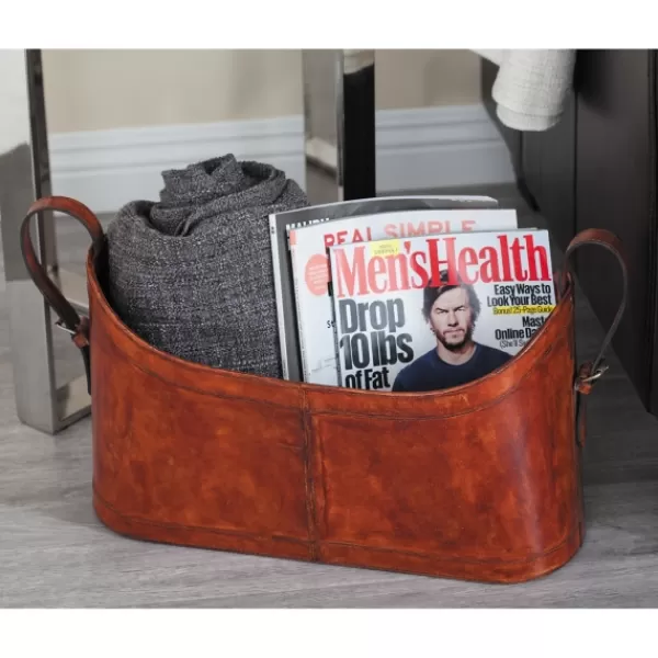 Baskets & Boxes-Kirkland's Home Rustic Leather Magazine Basket Brown