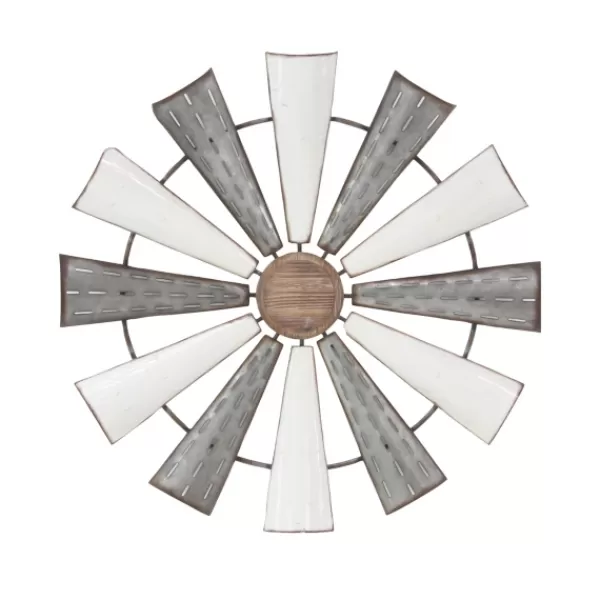 Wall Plaques-Kirkland's Home Rustic Metal Windmill Wall Plaque Silver/White
