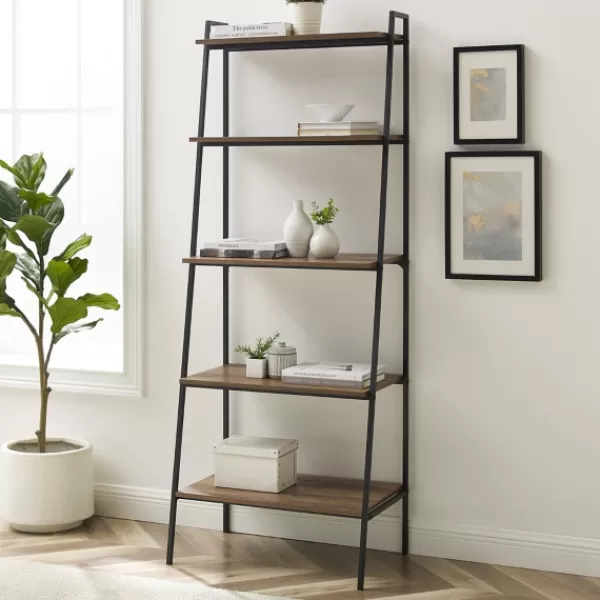 Bookshelves-Kirkland's Home Rustic Oak Industrial Ladder Bookshelf Brown