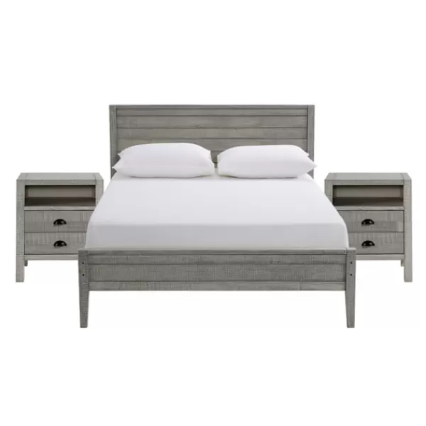 Beds & Headboards-Kirkland's Home Rustic Pine Panel 3-Pc. Full Bedroom Set Gray