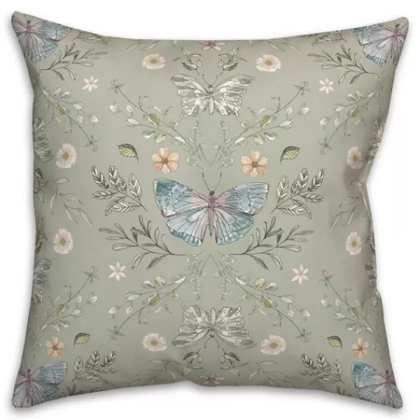 Pillows-Kirkland's Home Sage Botanical Butterfly Throw Pillow Green