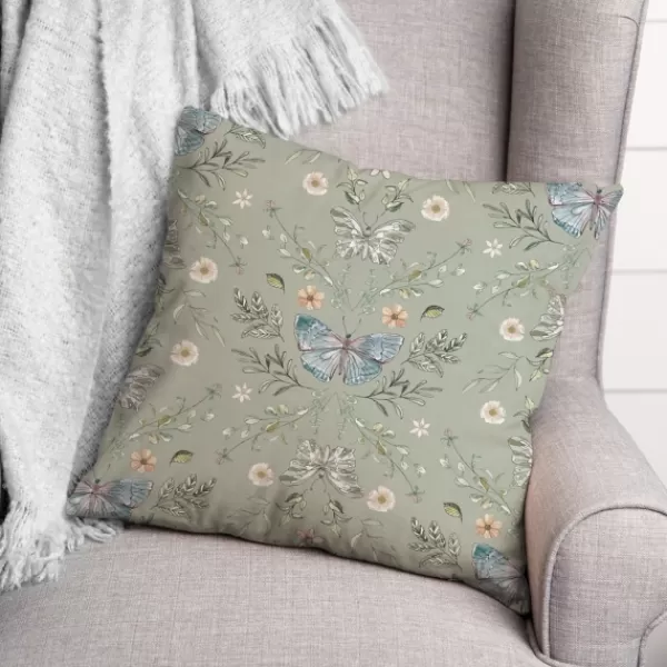 Pillows-Kirkland's Home Sage Botanical Butterfly Throw Pillow Green