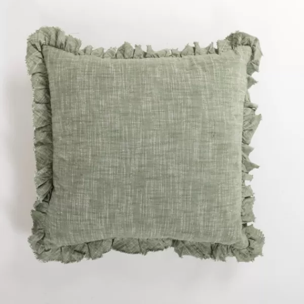 Pillows-Kirkland's Home Sage Chambray Ruffle Edge Pillow Green