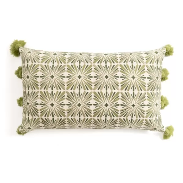 Pillows-Kirkland's Home Sage Embroidered Beauty Tasseled Lumbar Pillow Green