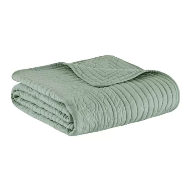 Blankets & Throws-Kirkland's Home Sage Oversized Quilted Scalloped Edge Throw Green