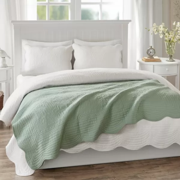 Blankets & Throws-Kirkland's Home Sage Oversized Quilted Scalloped Edge Throw Green