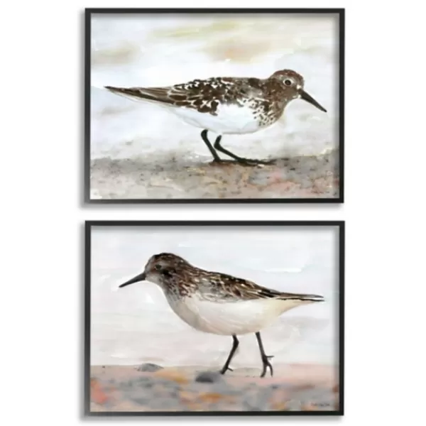Framed Art-Kirkland's Home Sandpiper On Coast Framed 2Pc Canvas Art Print Set Brown/White/Multi