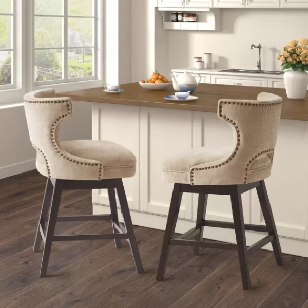 Bar Stools & Counter Height Stools-Kirkland's Home Sandy Beige Curve Back Swivel Counter Stool Tan