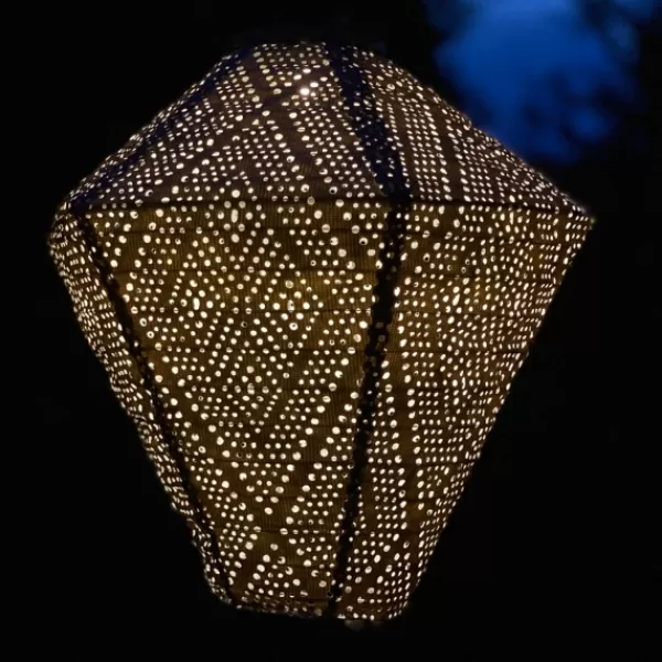Outdoor Lighting-Kirkland's Home Sashiko Diamond Hanging Led Outdoor Lantern Gold