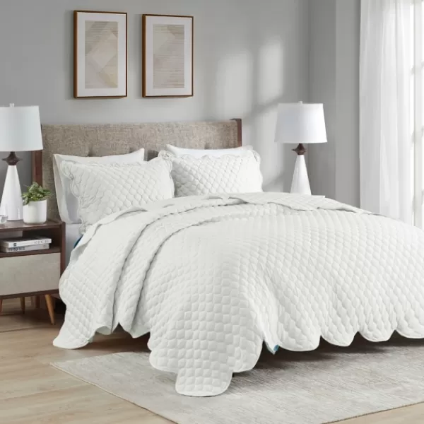 Quilts-Kirkland's Home Scalloped Crinkle 3-Pc. Cali King Quilt Set Ivory