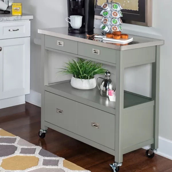 Kitchen Islands & Bar Carts-Kirkland's Home Scarlett Rolling 2-Door Steel Top Kitchen Cart