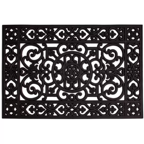 Doormats-Kirkland's Home Scroll Border Rubber Doormat, 36X24 Black