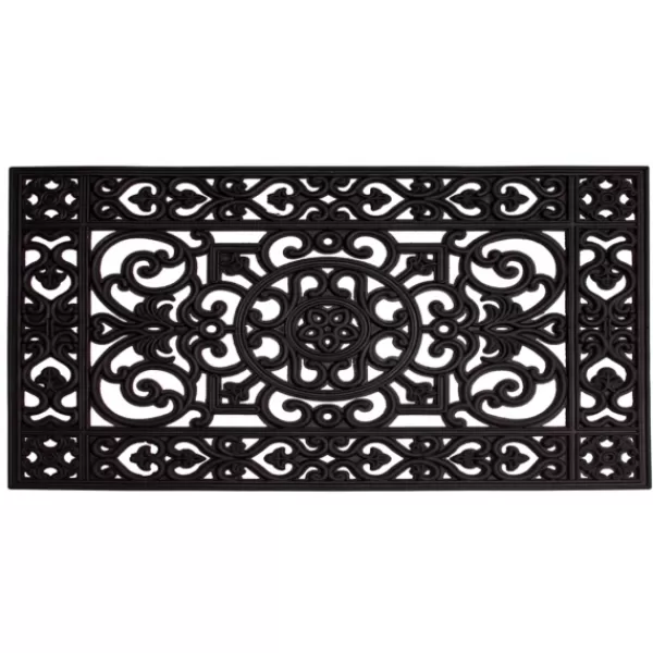 Doormats-Kirkland's Home Scroll Border Rubber Doormat, 41X17 In. Black