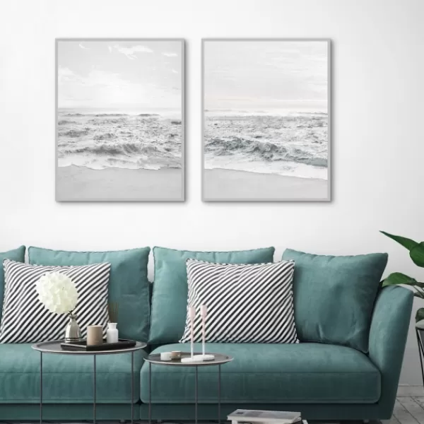 Framed Art-Kirkland's Home Seafoam Gentle Tides 2-Pc. Framed Wall Art Set Gray/White