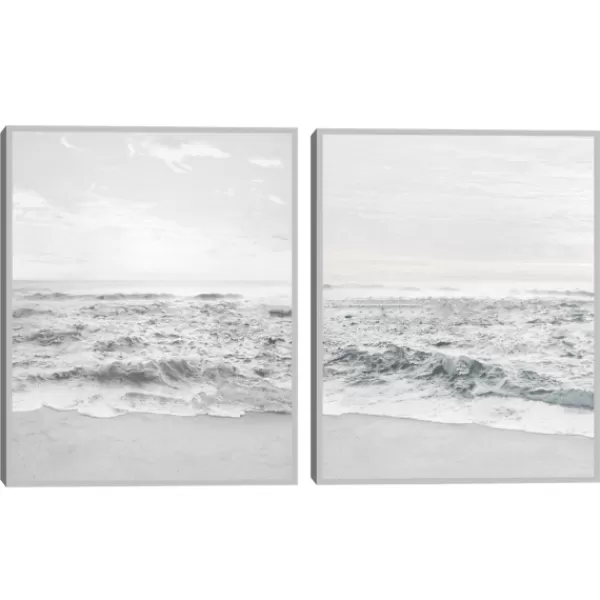 Framed Art-Kirkland's Home Seafoam Gentle Tides 2-Pc. Framed Wall Art Set Gray/White