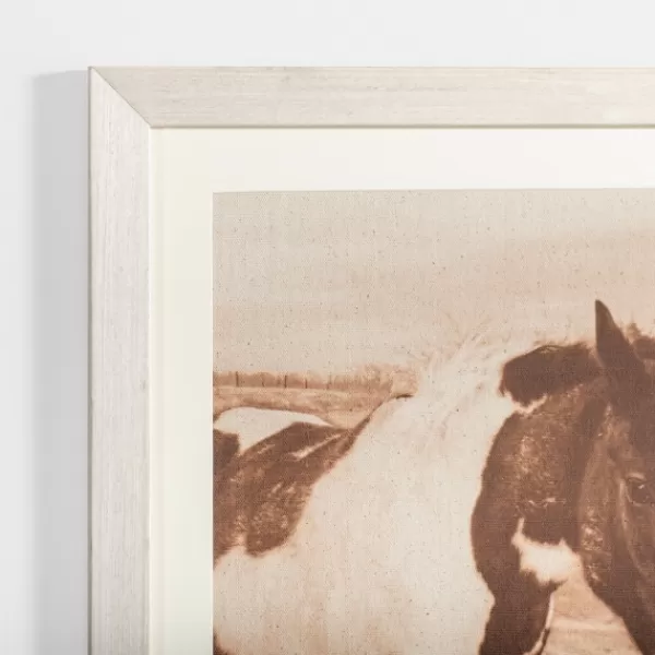 Framed Art-Kirkland's Home Sepia Horse On Linen Framed Art Print Tan/Brown