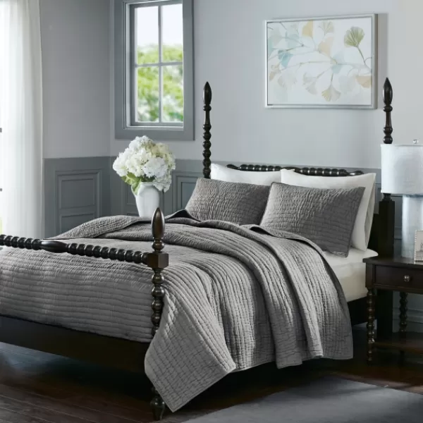 Bedspreads & Coverlets-Kirkland's Home Serene Quilted 3-Pc. King Coverlet Set Gray