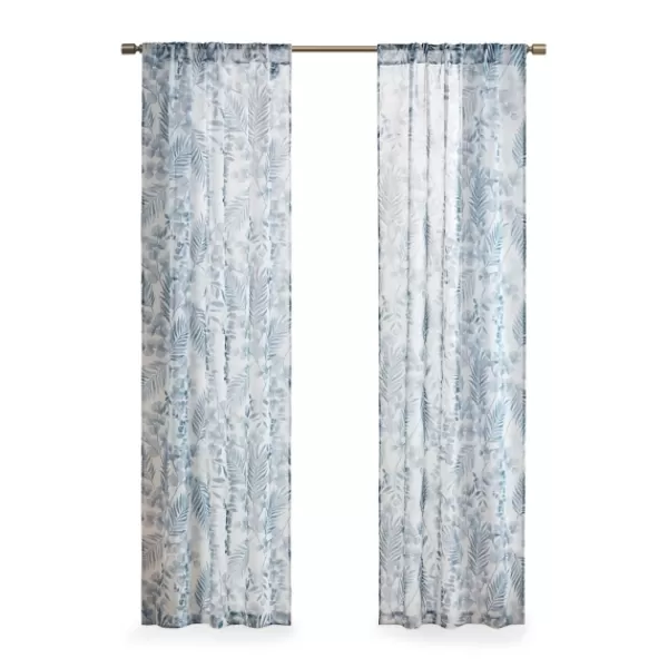 Curtains & Drapes-Kirkland's Home Sheer Blue Botanical Curtain Panel Set, 84 In. White/Blue