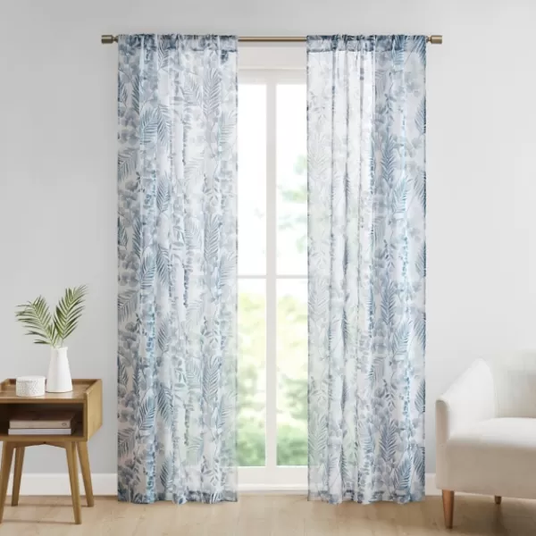Curtains & Drapes-Kirkland's Home Sheer Blue Botanical Curtain Panel Set, 84 In. White/Blue