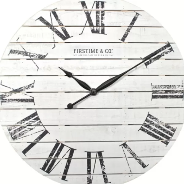 Clocks-Kirkland's Home Shiplap Coastal Wall Clock, 29 In. White