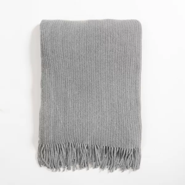Blankets & Throws-Kirkland's Home Silver Blue Chenille Ribbed Throw Gray