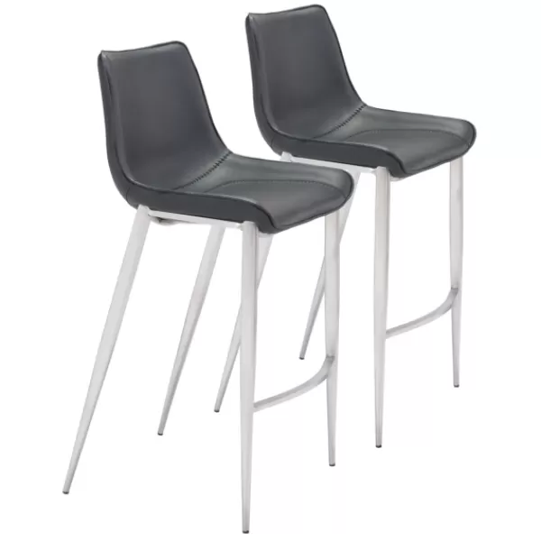 Bar Stools & Counter Height Stools-Kirkland's Home Silver Faux Leather Bar Stools, Set Of 2 Black