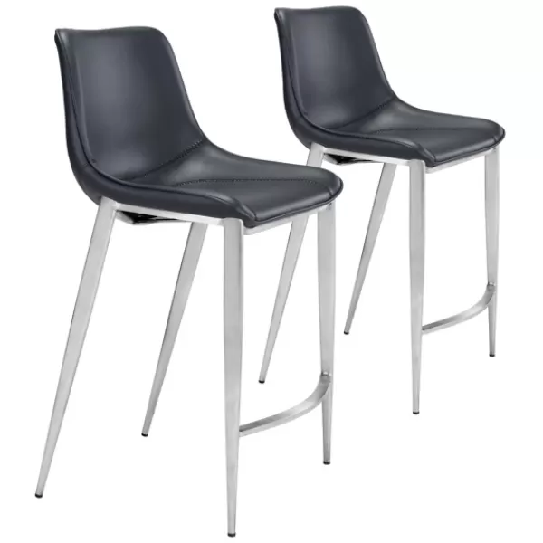 Bar Stools & Counter Height Stools-Kirkland's Home Silver Leather Counter Stools, Set Of 2 Black