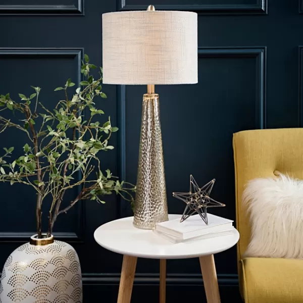 Table Lamps-Kirkland's Home Silver Mercury Glass Cone Table Lamp White