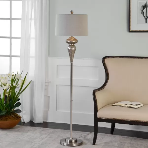 Floor Lamps-Kirkland's Home Silver Mercury Glass Floor Lamp, Set Of 2 Gray