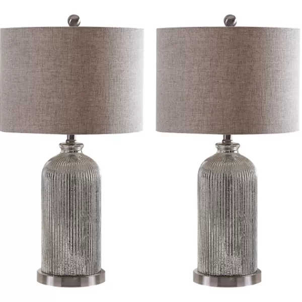 Table Lamps-Kirkland's Home Silver Mercury Glass Ribbed Table Lamps, Set Of 2 Tan