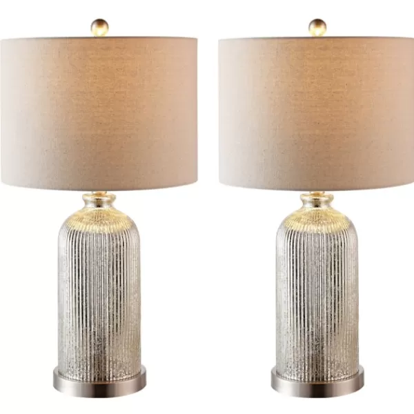 Table Lamps-Kirkland's Home Silver Mercury Glass Ribbed Table Lamps, Set Of 2 Tan