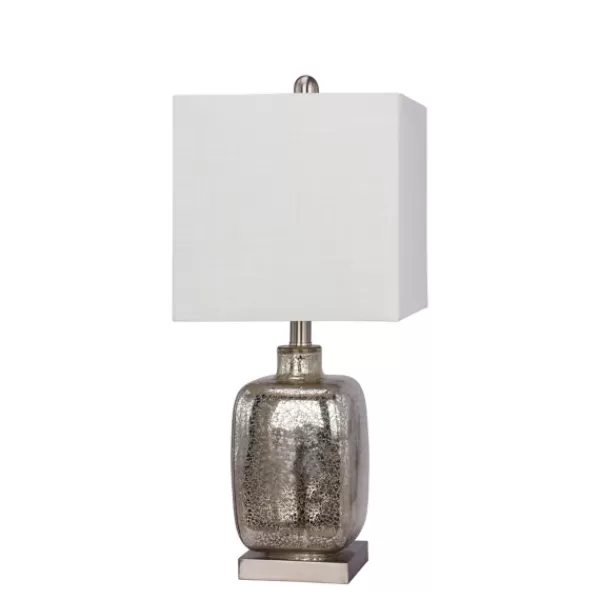 Table Lamps-Kirkland's Home Silver Mercury Glass Square Table Lamp White