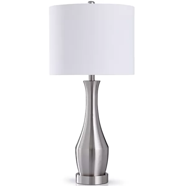 Table Lamps-Kirkland's Home Silver Metal Taper Table Lamp White
