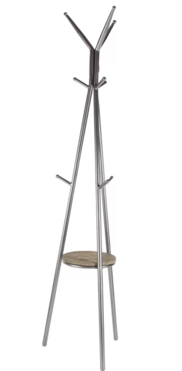 Entryway Furniture-Kirkland's Home Silver Metal Tripod Coat Rack With Shelf