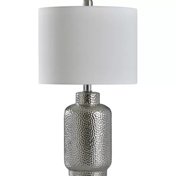 Table Lamps-Kirkland's Home Silver Selena Hammered Table Lamp White