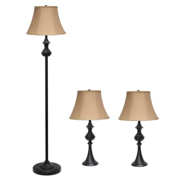 Table Lamps-Kirkland's Home Simple Bronze Metal 3-Pc. Floor And Table Lamp Set Brown