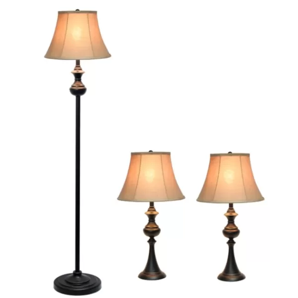 Table Lamps-Kirkland's Home Simple Bronze Metal 3-Pc. Floor And Table Lamp Set Brown