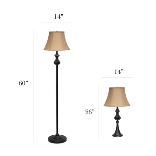 Table Lamps-Kirkland's Home Simple Bronze Metal 3-Pc. Floor And Table Lamp Set Brown