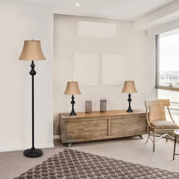 Table Lamps-Kirkland's Home Simple Bronze Metal 3-Pc. Floor And Table Lamp Set Brown
