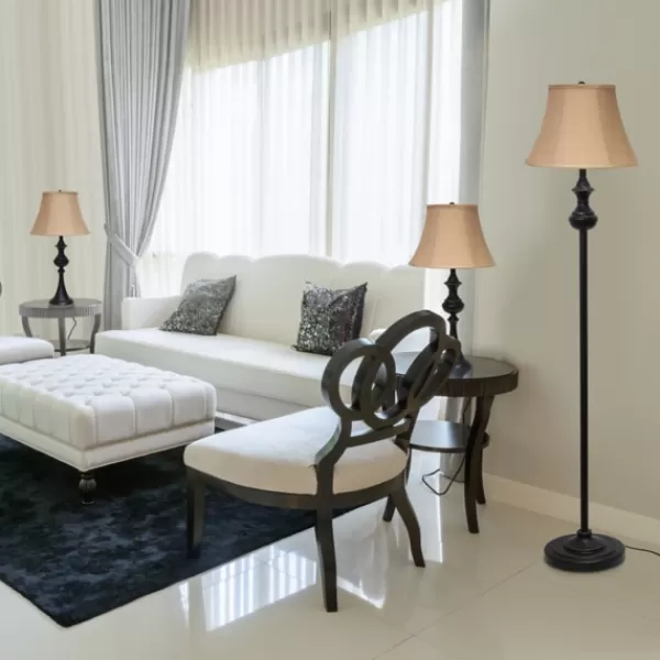 Table Lamps-Kirkland's Home Simple Bronze Metal 3-Pc. Floor And Table Lamp Set Brown
