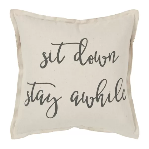 Pillows-Kirkland's Home Sit Down Stay Awhile Accent Pillow Tan/Black